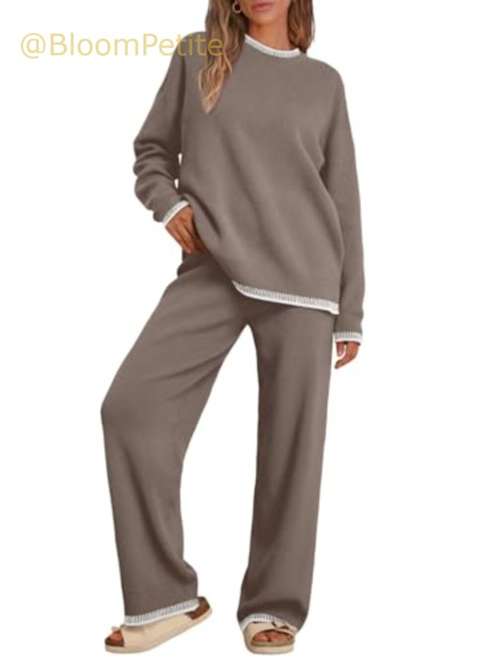 2 Piece Knit Sweater Lounge Set Wide Leg Pants Matching Set